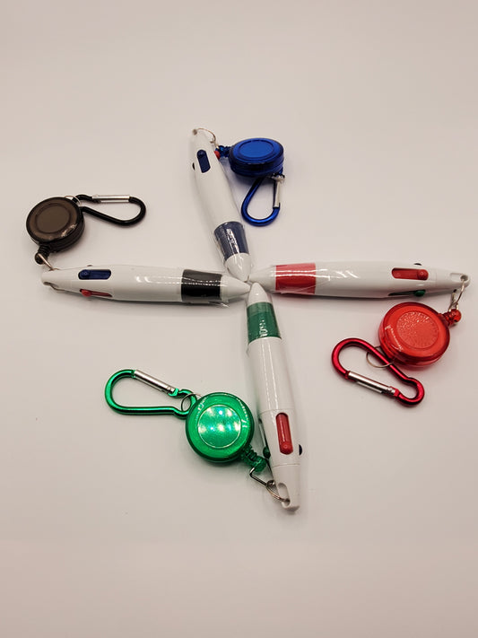 Badge reel with multi-color ink pen