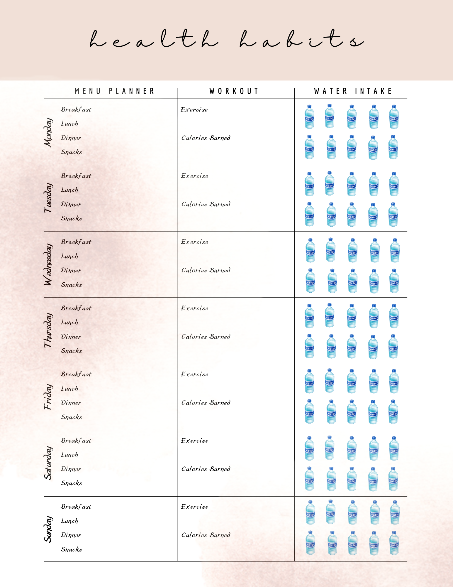 Healthy Habits Checklist – Ally J Notes & Things